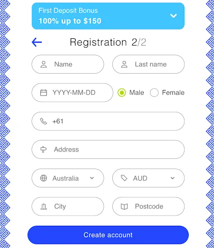 Librabet Registration Step 2 with personal information fields under First Deposit Bonus Librabet registration step two form displaying name, birthdate, address fields and First Deposit Bonus banner
